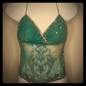 Emerald Green Sequined Halter Top